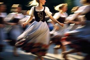 ein traditionell bayerisch Volk tanzen Performance beim das Festival. generativ ai foto