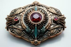 schließen - - oben Schuss, ein aufwendig detailliert magisch Amulett, Reich Juwel Töne. generativ ai foto