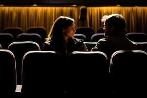 ein abstrakt Darstellung von ein Paar vertieft im ein Film beim ein Theater. generativ ai foto