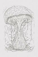 ein handgemalt skizzieren von ein Pilz Gliederung Illustration auf Weiß Textur Hintergrund foto