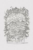 ein handgemalt skizzieren von ein Hamburger Illustration foto