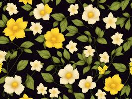 nahtlos Muster mit Gelb Farbe Blumen auf ein schwarz Hintergrund foto