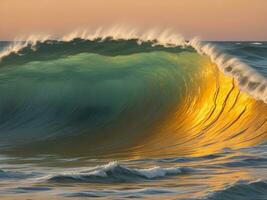 Wasser Wellen im das Meer mit golden Farbe foto