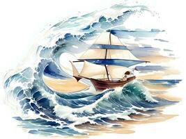 Aquarell Strand Wasser Wellen Gemälde Illustration foto
