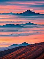 Sonnenuntergang im das Berge mit hell Farben foto