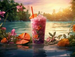 Beeren Smoothie auf tropisch Hintergrund foto