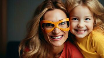 Mama und Mädchen mögen Superheld foto