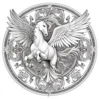 Jugendstil Kunst Pegasus Färbung Seiten foto