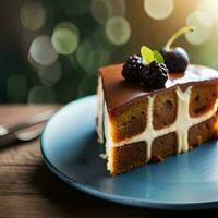 Kuchen schließen oben im das Hintergrund von das Feier Schokolade Dessert generativ ai foto