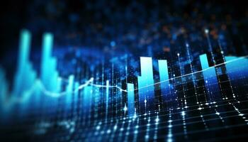 Geschäft Kerze Stock Graph Diagramm von Lager Markt Investition Handel auf Blau Hintergrund. bullisch Punkt, oben Trend von Graph. Wirtschaft Design. ai generiert foto