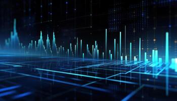 Geschäft Kerze Stock Graph Diagramm von Lager Markt Investition Handel auf Blau Hintergrund. bullisch Punkt, oben Trend von Graph. Wirtschaft Design. ai generiert foto
