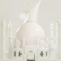 3d Moschee Illustration zum Ramadan Gruß mit Kopieren Raum auf Weiß Hintergrund. 3d Rendern foto