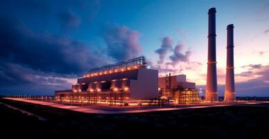 Fabrik industriell Rohre verschmutzen das Atmosphäre, Kamin Auspuff Gase, dick Züge von Rauch ai generiert Bild foto