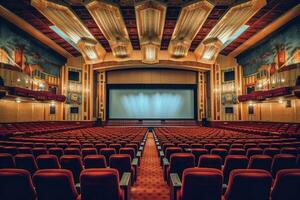 Kino Innere mit groß Bildschirm, erstellt mit generativ ai foto
