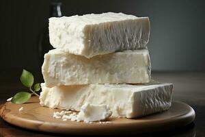 Stücke von Weiß Schimmel Sanft Käse, erstellt mit generativ ai foto