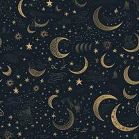 golden Mond und Sterne auf dunkel Himmel nahtlos Muster, erstellt mit generativ ai foto