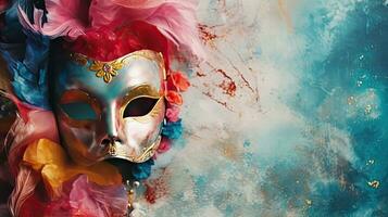 Karneval Verkauf Banner Hintergrund mit Karneval Masken, und Karneval Ornamente auf Pastell- Hintergrund, ai generativ foto