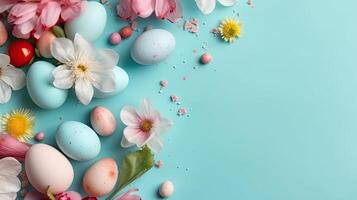 glücklich Ostern Tag Verkauf Banner Hintergrund Konzept Design mit perfekt Ornament und Sicht, ai generativ foto