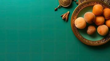 eid al adha Konzept Design von eid Essen auf Pastell- Hintergrund, ai generativ foto