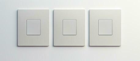 Foto von drei Weiß Schalter auf ein Weiß Mauer mit Kopieren Raum mit Kopieren Raum