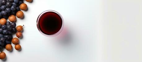 Foto von ein Glas von rot Wein mit Trauben und Nüsse mit Kopieren Raum