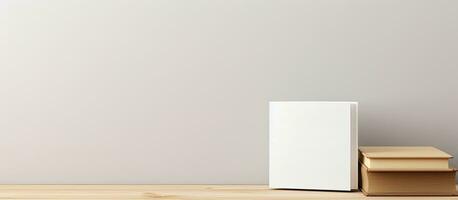 Foto von ein Weiß Box auf ein hölzern Tabelle mit leeren Raum zum Text oder Design mit Kopieren Raum