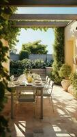 ai generativ Terrasse Möbel von ein Luxus Villa foto
