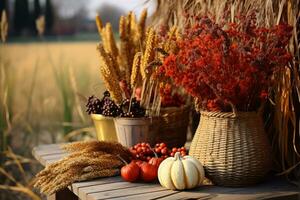 Herbst Komposition mit Kopieren Raum ai generativ foto