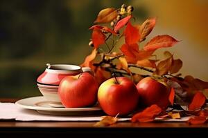 Herbst Komposition mit Kopieren Raum ai generativ foto