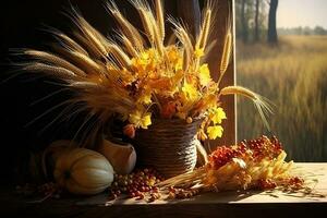 Herbst Komposition mit Kopieren Raum ai generativ foto