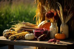 Herbst Komposition mit Kopieren Raum ai generativ foto