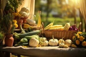 Herbst Komposition mit Kopieren Raum ai generativ foto