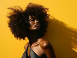 Studio Schuss von afrikanisch Frau dynamisch emotional Gesten ai generativ foto