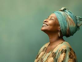 Studio Schuss von afrikanisch Frau dynamisch emotional Gesten ai generativ foto