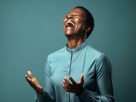 Studio Schuss von afrikanisch Frau dynamisch emotional Gesten ai generativ foto