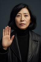 Studio Schuss von asiatisch Frau dynamisch emotional Gesten ai generativ foto