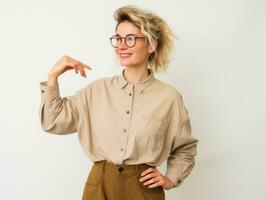 emotional dynamisch Pose 30 Jahr alt Frau ai generativ foto