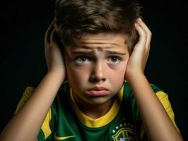 Foto von emotional dynamisch Pose brasilianisch Kind im Schule ai generativ