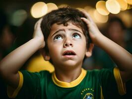 Foto von emotional dynamisch Pose brasilianisch Kind im Schule ai generativ