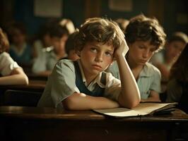 Foto von emotional dynamisch Pose brasilianisch Kind im Schule ai generativ