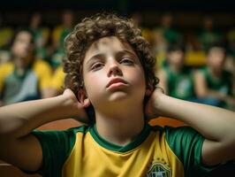 Foto von emotional dynamisch Pose brasilianisch Kind im Schule ai generativ