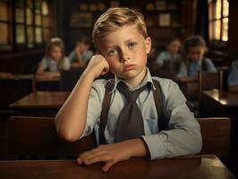 Foto von emotional dynamisch Pose brasilianisch Kind im Schule ai generativ