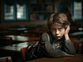 Foto von emotional dynamisch Pose Mexikaner Kind im Schule ai generativ