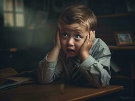 Foto von emotional dynamisch Pose Mexikaner Kind im Schule ai generativ