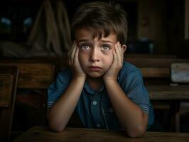 Foto von emotional dynamisch Pose Mexikaner Kind im Schule ai generativ