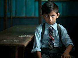 Foto von emotional dynamisch Pose Mexikaner Kind im Schule ai generativ