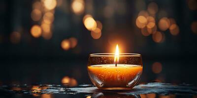 ai generiert. ai generativ. dekorativ Soja Wachs Kerze im Schüssel Platte. romantisch Weihnachten Weihnachten Spa entspannend spirituell Meditation Hintergrund Stimmung. Grafik Kunst foto
