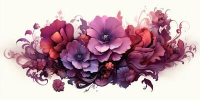 ai generiert. ai generativ. schön dekorativ blühen blühen botanisch Blumen- Rosa lila Blumen Aquarell auf Weiß Hintergrund Leinwand. Grafik Kunst foto