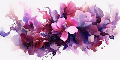 ai generiert. ai generativ. schön dekorativ blühen blühen botanisch Blumen- Rosa lila Blumen Aquarell auf Weiß Hintergrund Leinwand. Grafik Kunst foto