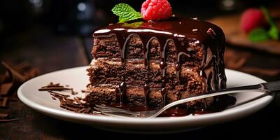 ai generiert. ai generativ. Süss Dessert braun dunkel Schokolade Kuchen Bäckerei. Grafik Kunst foto